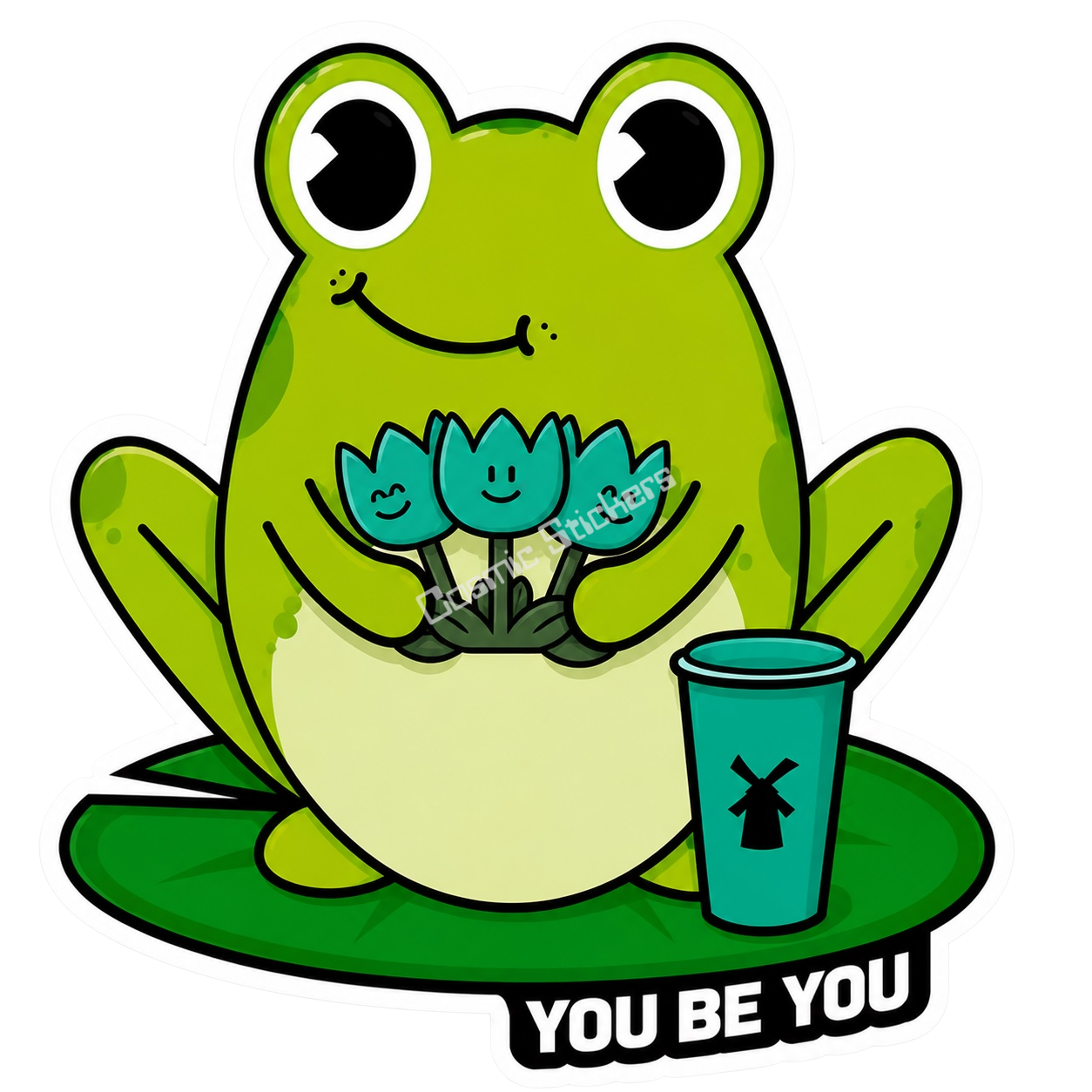 Dutch Coffee Frogs - Green Frog W/ Tulips