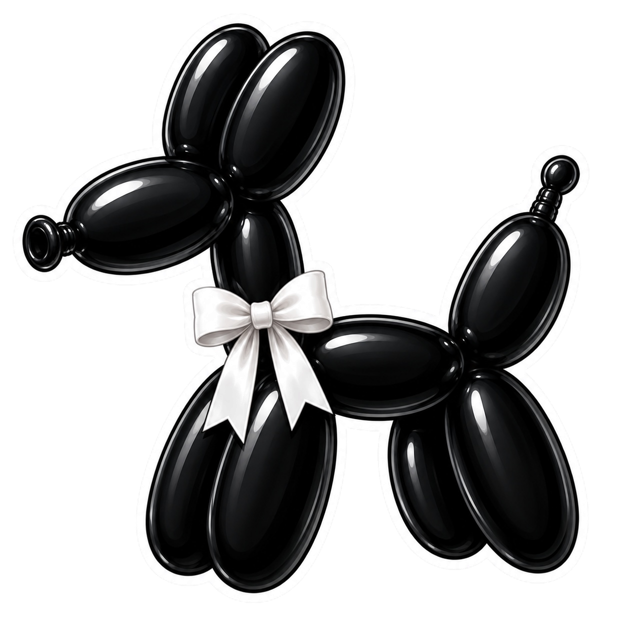 Balloon Animal Stickers -  Black. w/ White Bow