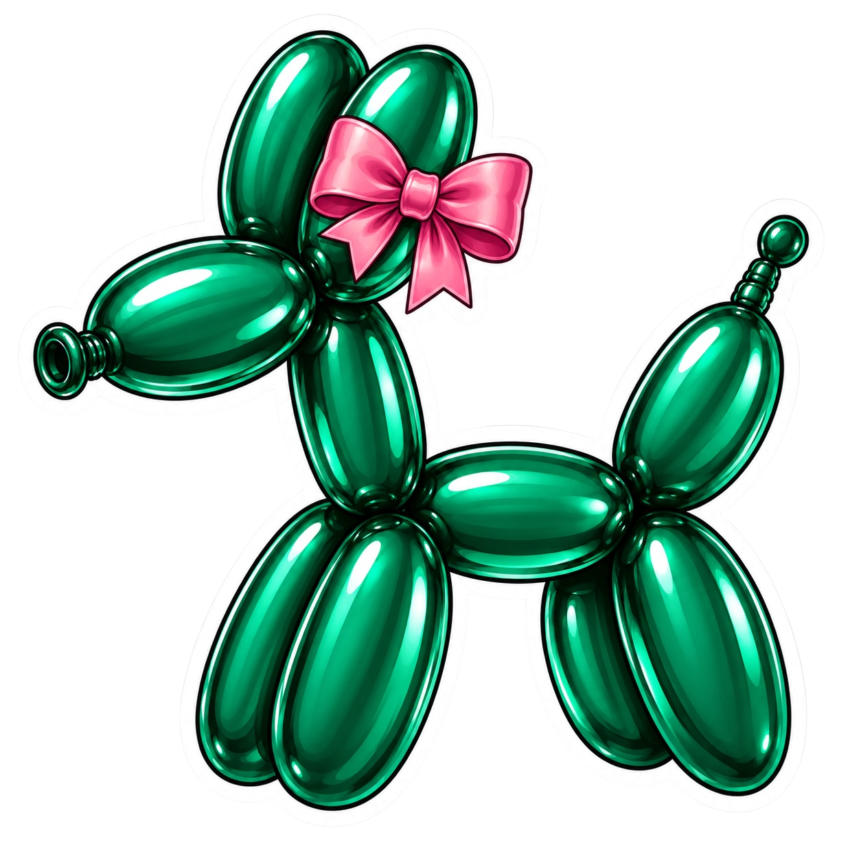 Balloon Animal Stickers - Emerald Green w/ Pink Bow