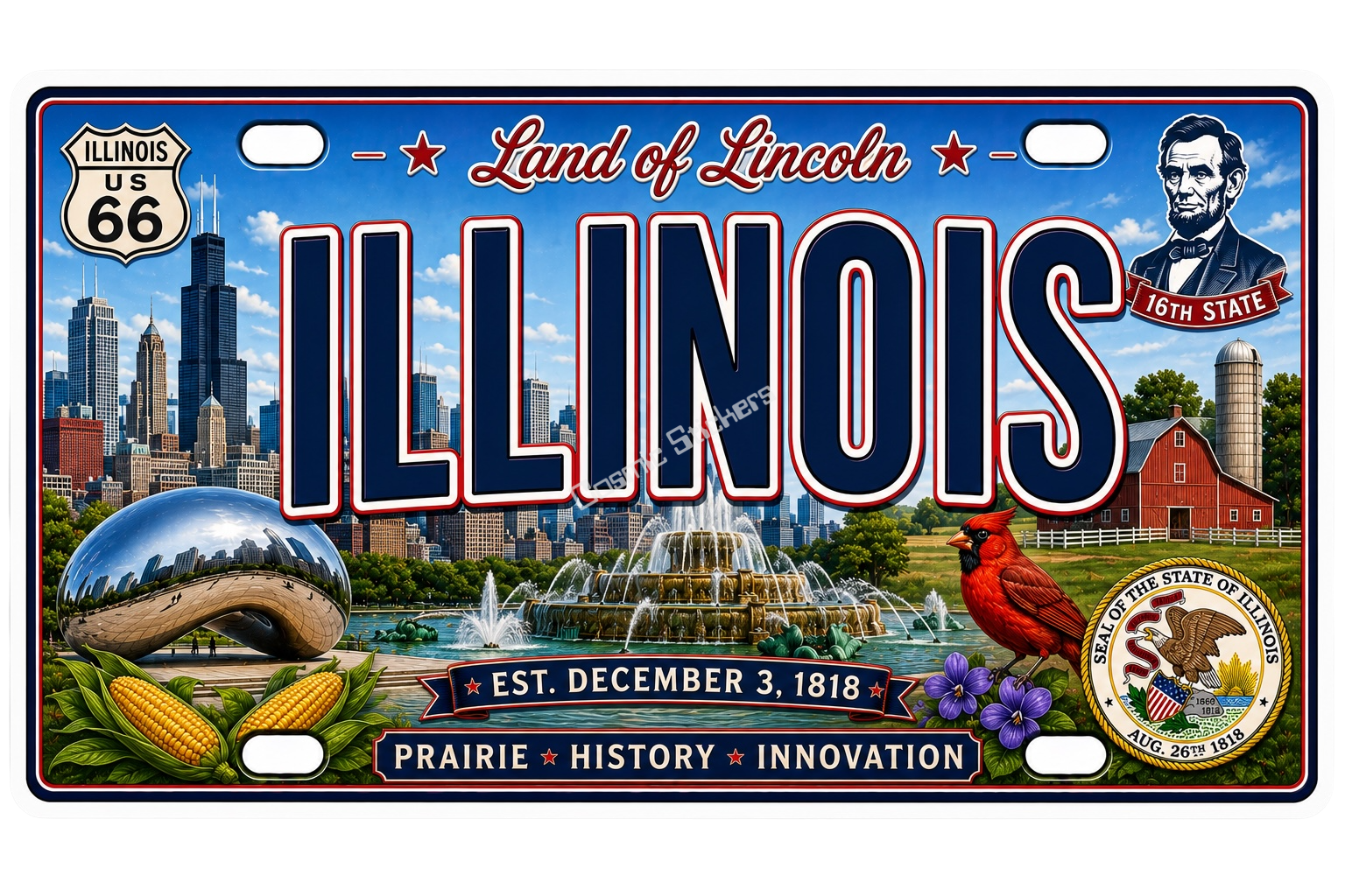 50 State License Plate Sticker Collection •IL•