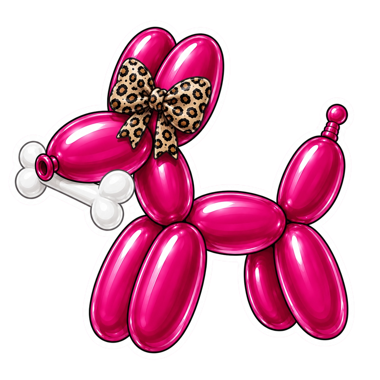 Balloon Animal Stickers - Dark Pink w/ Leopard Bow & Bone