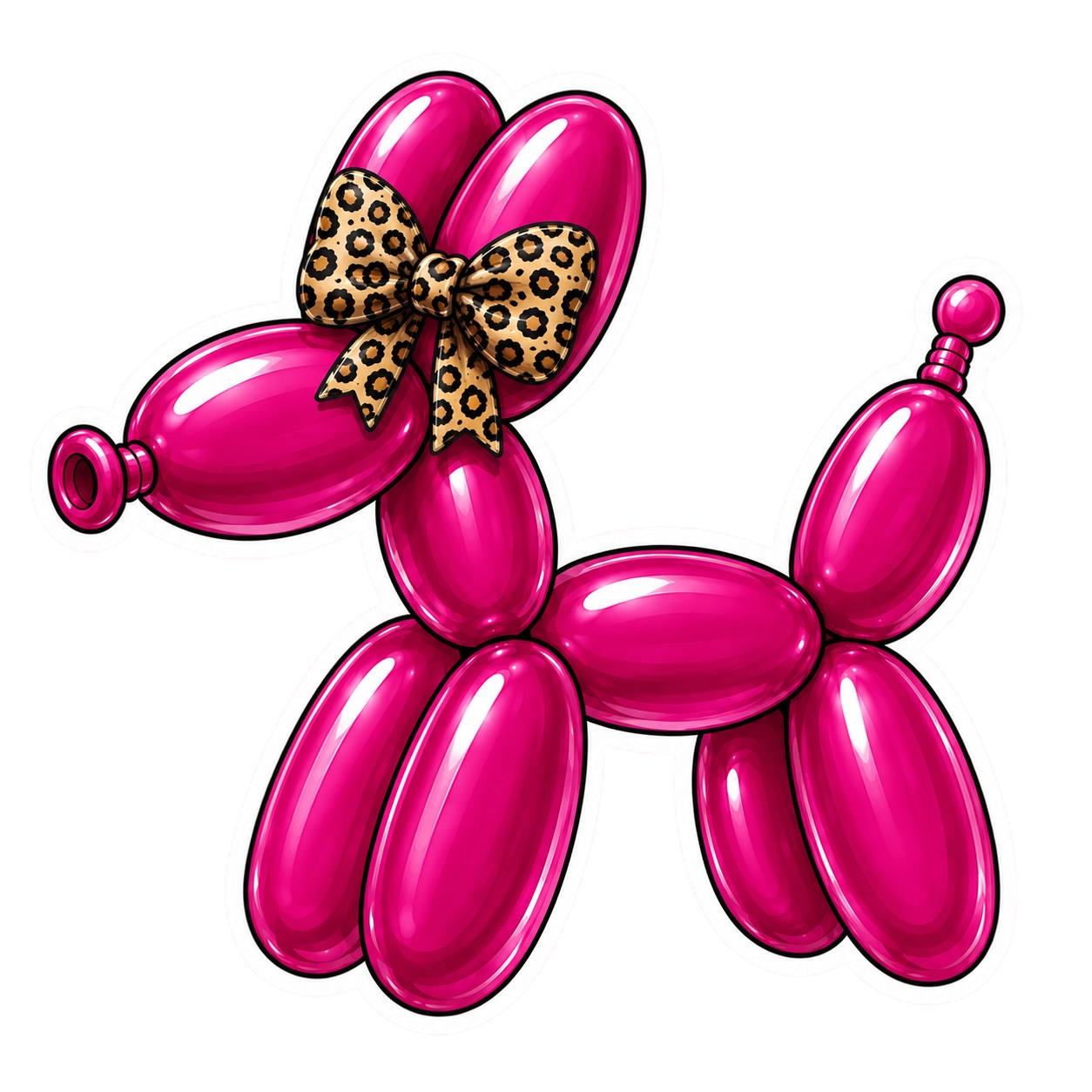 Balloon Animal Stickers -  Dark Pink w/ Leopard Bow