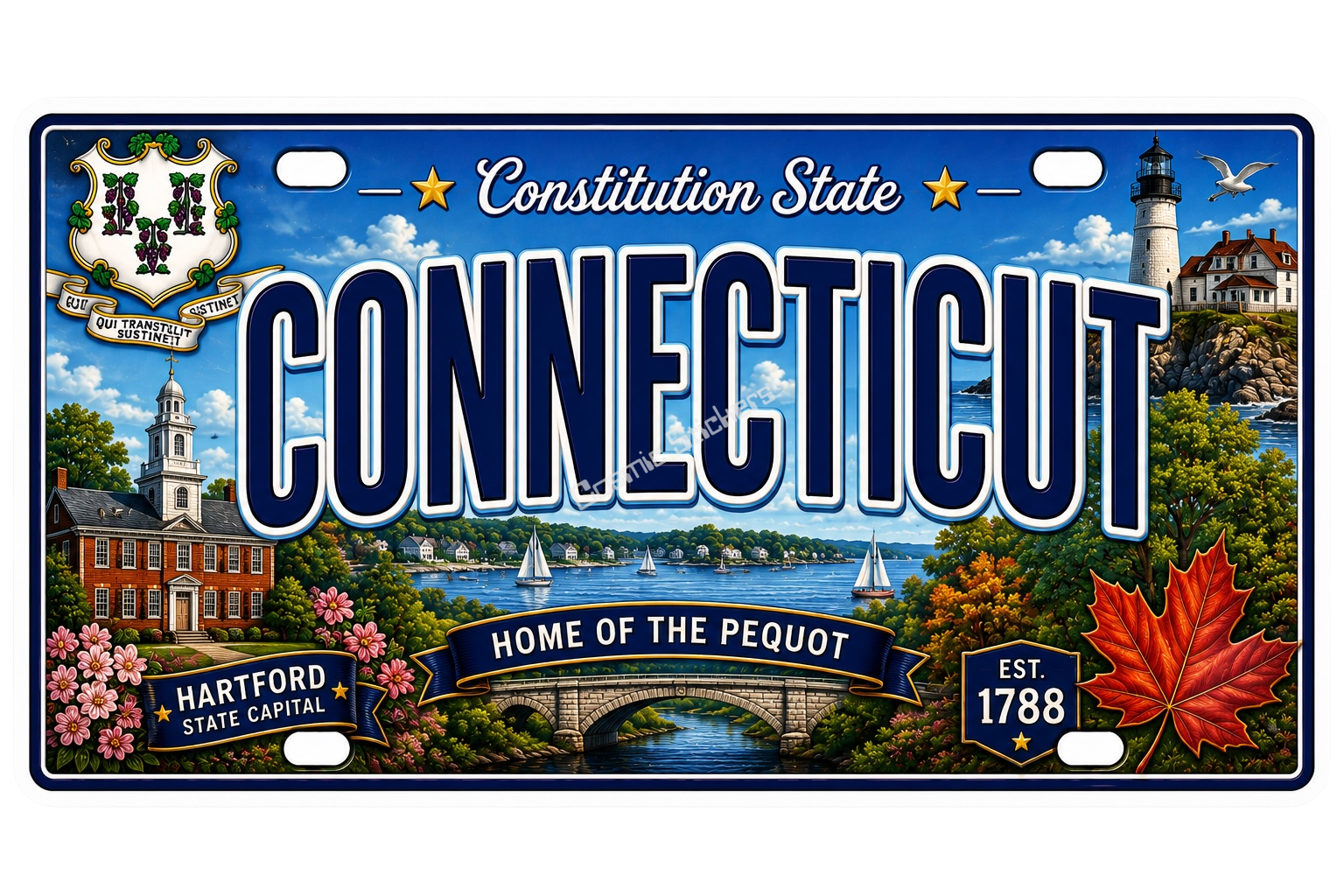 50 State License Plate Sticker Collection •CT•